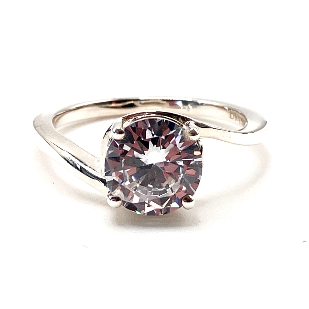 Diamond Simulant Round Solitaire Bypass Ring In Platinum Over Sterling Silver 30$